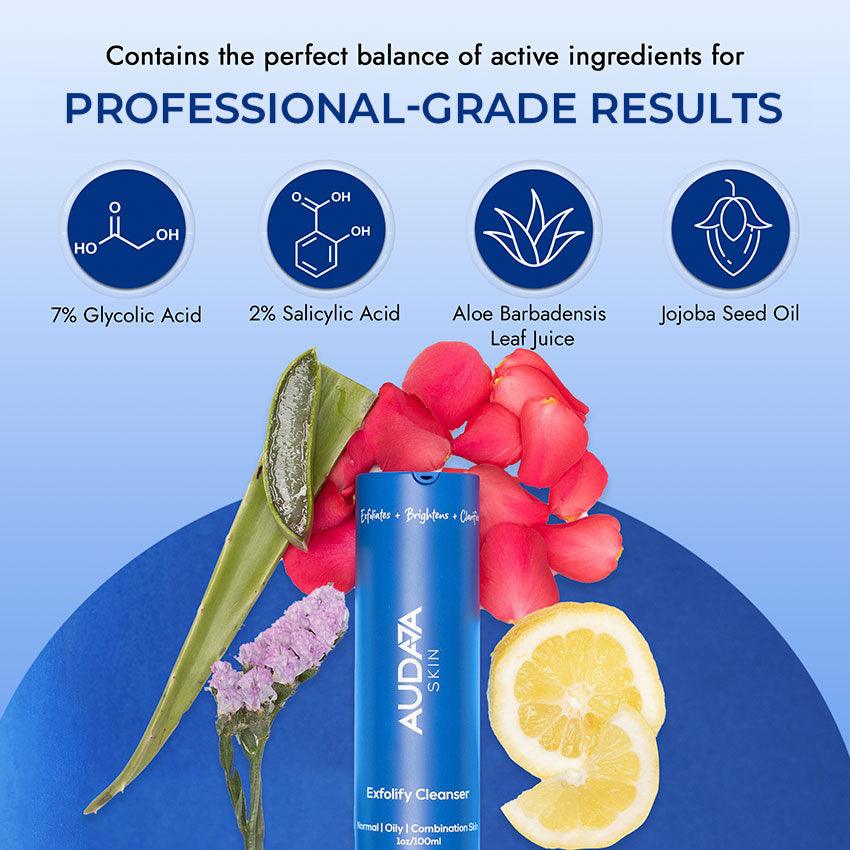 Exfolify Cleanser with glycolic acid saliylic acid aloe vera