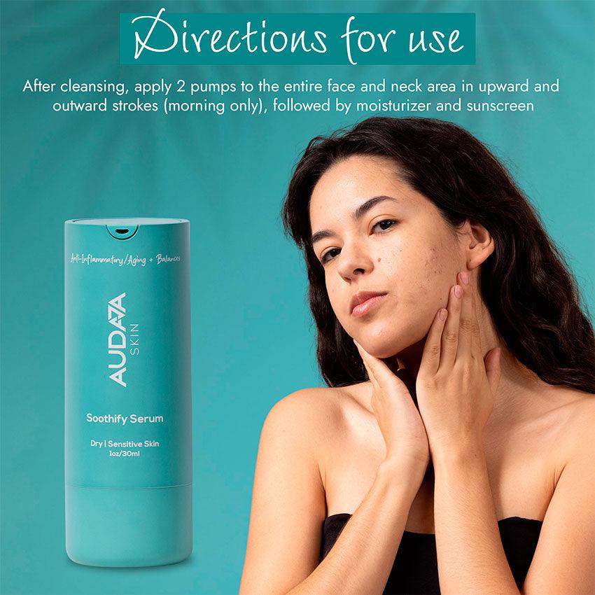 Applying Soothify Serum as part of a morning skincare routine